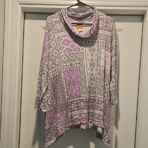 Ruby Rd. Purple and Gray Cowl Neck Top